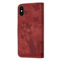 For iPhone X / XS Butterfly Cat Embossing Flip Leather Phone Case(Red)