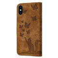 For iPhone X / XS Butterfly Cat Embossing Flip Leather Phone Case(Brown)