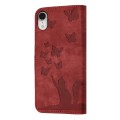 For iPhone XR Butterfly Cat Embossing Flip Leather Phone Case(Red)