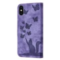 For iPhone XS Max Butterfly Cat Embossing Flip Leather Phone Case(Purple)