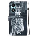 For Honor X5 Plus / Play 40C Crystal Texture Colored Drawing Leather Phone Case(Cat Tiger Reflection