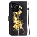 For Honor X6a Crystal Texture Colored Drawing Leather Phone Case(Gold Butterfly Rose)