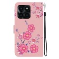 For Honor X6a Crystal Texture Colored Drawing Leather Phone Case(Cherry Blossoms)