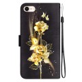 For iPhone SE 2022 / SE 2020 Crystal Texture Colored Drawing Leather Phone Case(Gold Butterfly Rose)