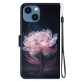 For iPhone 13 Crystal Texture Colored Drawing Leather Phone Case(Purple Peony)
