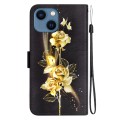 For iPhone 13 Crystal Texture Colored Drawing Leather Phone Case(Gold Butterfly Rose)