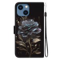 For iPhone 13 mini Crystal Texture Colored Drawing Leather Phone Case(Black Rose)