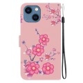 For iPhone 13 mini Crystal Texture Colored Drawing Leather Phone Case(Cherry Blossoms)