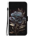 For iPhone 13 Pro Crystal Texture Colored Drawing Leather Phone Case(Black Rose)