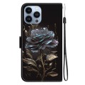 For iPhone 13 Pro Crystal Texture Colored Drawing Leather Phone Case(Black Rose)