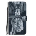 For iPhone 13 Pro Crystal Texture Colored Drawing Leather Phone Case(Cat Tiger Reflection)