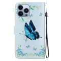 For iPhone 13 Pro Crystal Texture Colored Drawing Leather Phone Case(Blue Pansies)