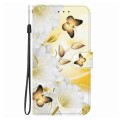 For iPhone 13 Pro Max Crystal Texture Colored Drawing Leather Phone Case(Gold Butterfly Epiphyllum)