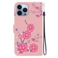 For iPhone 13 Pro Max Crystal Texture Colored Drawing Leather Phone Case(Cherry Blossoms)