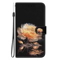 For iPhone 14 Crystal Texture Colored Drawing Leather Phone Case(Gold Peony)