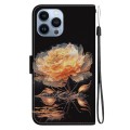 For iPhone 14 Pro Max Crystal Texture Colored Drawing Leather Phone Case(Gold Peony)