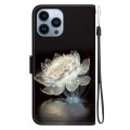 For iPhone 14 Pro Max Crystal Texture Colored Drawing Leather Phone Case(Crystal Peony)
