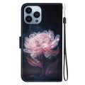For iPhone 14 Pro Crystal Texture Colored Drawing Leather Phone Case(Purple Peony)