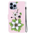 For iPhone 14 Pro Crystal Texture Colored Drawing Leather Phone Case(Blue Pansies)