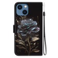 For iPhone 15 Plus Crystal Texture Colored Drawing Leather Phone Case(Black Rose)