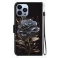 For iPhone 15 Pro Crystal Texture Colored Drawing Leather Phone Case(Black Rose)