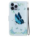 For iPhone 15 Pro Crystal Texture Colored Drawing Leather Phone Case(Blue Pansies)