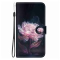 For iPhone 15 Pro Max Crystal Texture Colored Drawing Leather Phone Case(Purple Peony)