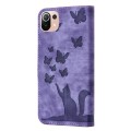 For Xiaomi Mi 11 Lite Butterfly Cat Embossing Flip Leather Phone Case(Purple)