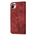 For Xiaomi Mi 11 Lite Butterfly Cat Embossing Flip Leather Phone Case(Red)