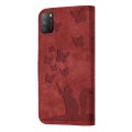 For Xiaomi Poco M3/Redmi Note 9 4G Butterfly Cat Embossing Flip Leather Phone Case(Red)