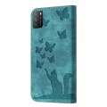 For Xiaomi Poco M3/Redmi Note 9 4G Butterfly Cat Embossing Flip Leather Phone Case(Wathet)