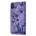 For Xiaomi Redmi 9A Butterfly Cat Embossing Flip Leather Phone Case(Purple)