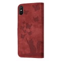 For Xiaomi Redmi 9A Butterfly Cat Embossing Flip Leather Phone Case(Red)