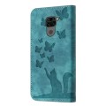 For Xiaomi Redmi Note 9 Butterfly Cat Embossing Flip Leather Phone Case(Wathet)