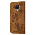 For Xiaomi Redmi Note 9 Pro Butterfly Cat Embossing Flip Leather Phone Case(Brown)