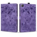 For Samsung Galaxy Tab A9+ Cartoon Sakura Cat Embossed Leather Tablet Case(Purple)