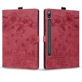 For Samsung Galaxy Tab S9 Ultra /S8 Ultra Cartoon Sakura Cat Embossed Leather Tablet Case(Red)