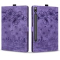 For Samsung Galaxy Tab S9 Ultra /S8 Ultra Cartoon Sakura Cat Embossed Leather Tablet Case(Purple)