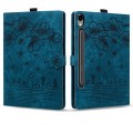 For Samsung Galaxy Tab S9 FE+ Cartoon Sakura Cat Embossed Leather Tablet Case(Blue)