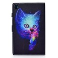 For Samsung Galaxy Tab A9 Colored Drawing Stitching Horizontal Flip Tablet Leather Case(Super Cat)