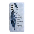 For Samsung Galaxy A34 Oil Embossed 3D Drawing Leather Phone Case(Blue Feather)