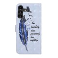 For Samsung Galaxy A04s Oil Embossed 3D Drawing Leather Phone Case(Blue Feather)