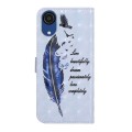 For Samsung Galaxy A03 Core Oil Embossed 3D Drawing Leather Phone Case(Blue Feather)