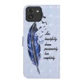 For Samsung Galaxy A03 164mm Oil Embossed 3D Drawing Leather Phone Case(Blue Feather)