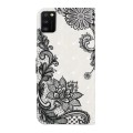 For Samsung Galaxy A41 Oil Embossed 3D Drawing Leather Phone Case(Lace Flower)