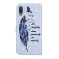 For Samsung Galaxy A02 Oil Embossed 3D Drawing Leather Phone Case(Blue Feather)