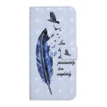 For Samsung Galaxy A02s EU Oil Embossed 3D Drawing Leather Phone Case(Blue Feather)