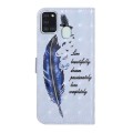 For Samsung Galaxy A21s Oil Embossed 3D Drawing Leather Phone Case(Blue Feather)