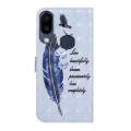 For Samsung Galaxy A40 Oil Embossed 3D Drawing Leather Phone Case(Blue Feather)