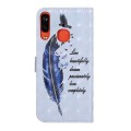 For Samsung Galaxy A20 / A30 Oil Embossed 3D Drawing Leather Phone Case(Blue Feather)